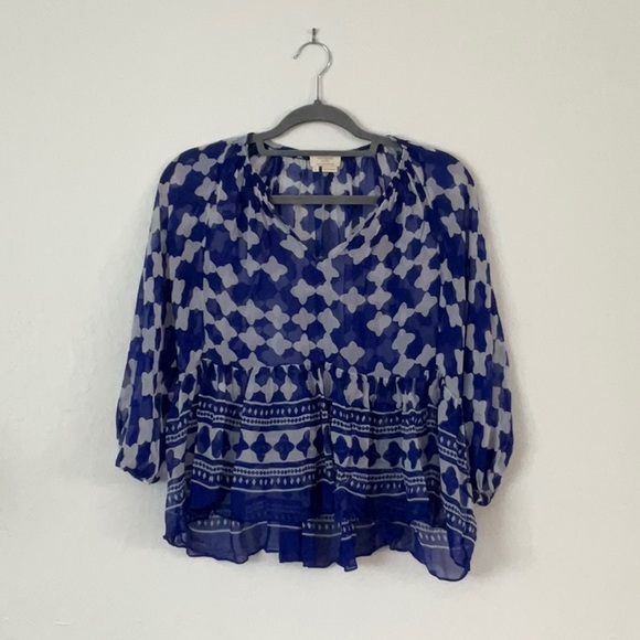 Kate Spade blue/white patterned 3/4 sleeve blouse - Picture 1 of 4